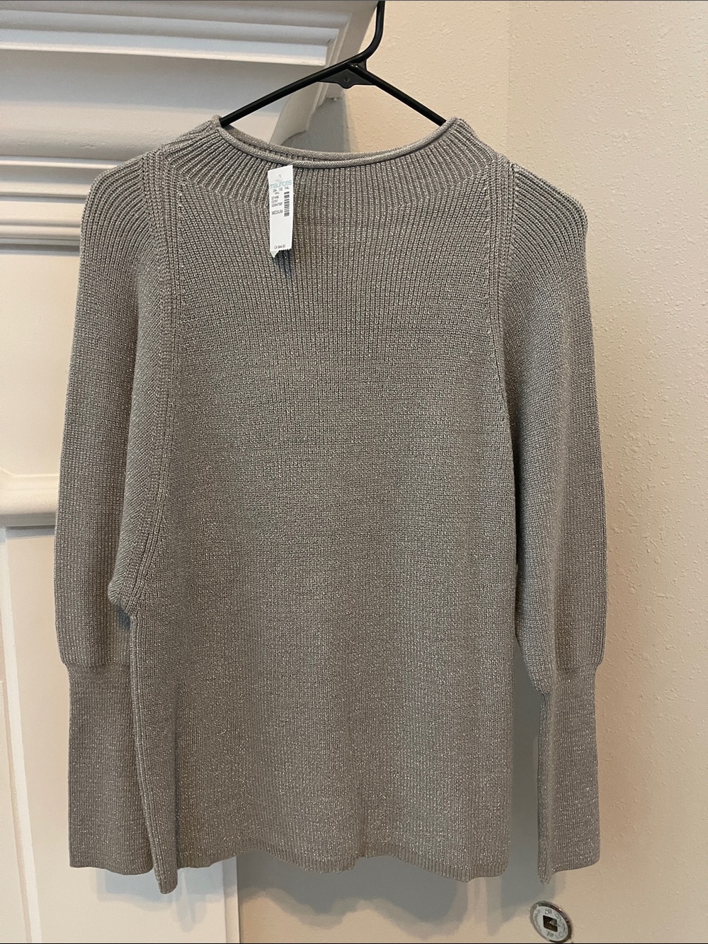 Maurices Light Gray Crewneck Ribbed Sweater with Shimmery Thread